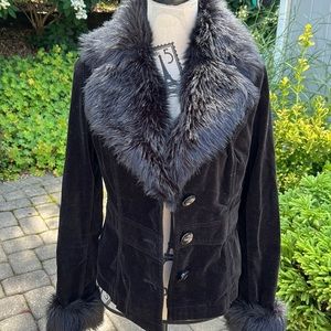 INC Black Velvet Jacket with Detachable fur